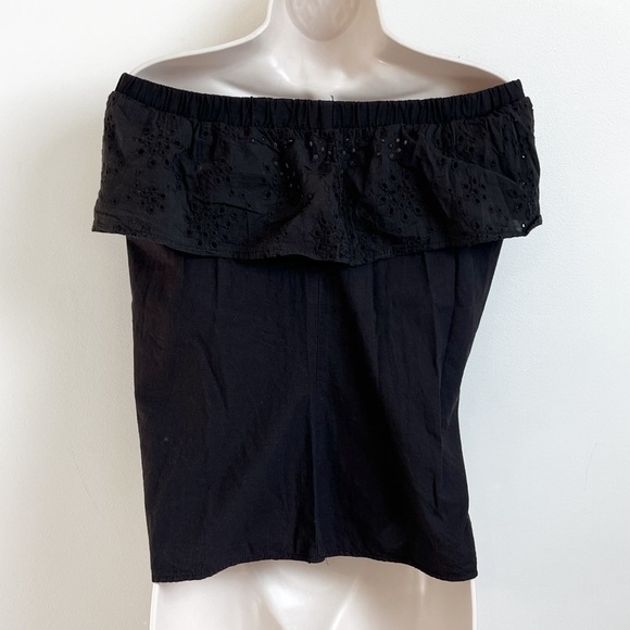 Oakridge Off Shoulder Cotton Eyelet Ruffle Black Pullover Blouse Top Small - Picture 3 of 9